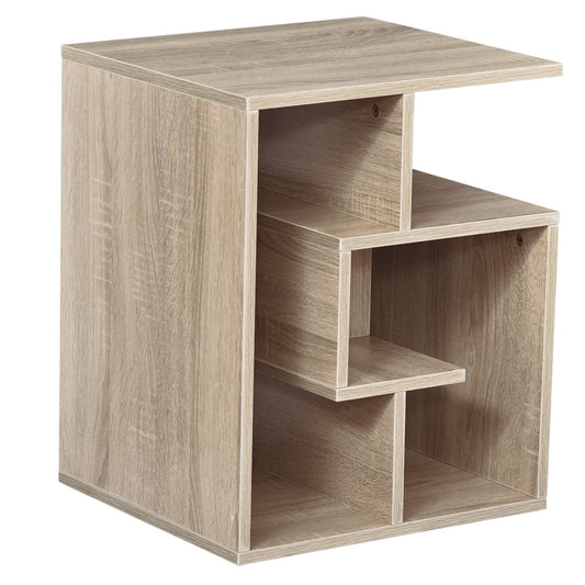 Side Table, 3 Tier End Table with Open Storage Shelves, Living Room Coffee Table Organiser Unit, Oak Colour