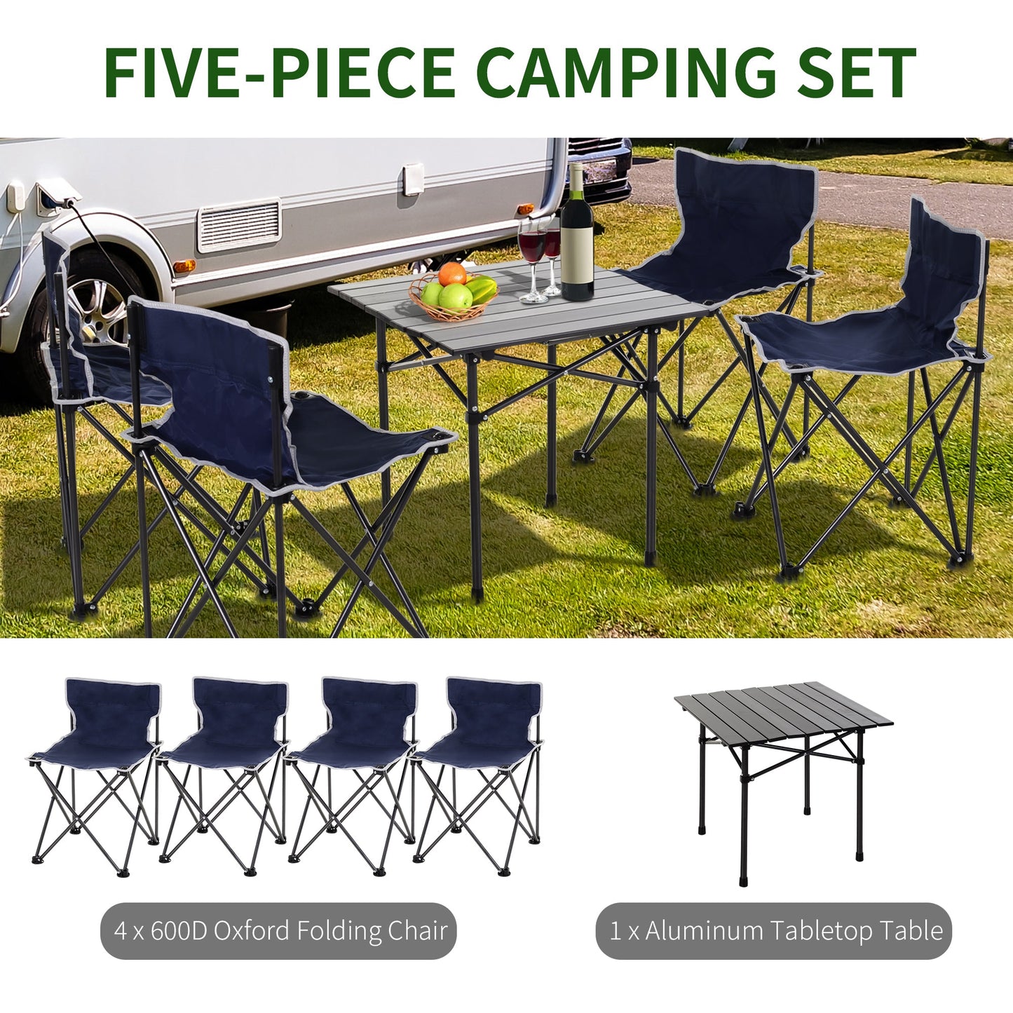 Outsunny Oxford Cloth 4-Seater Camping Table & Chair Set Blue