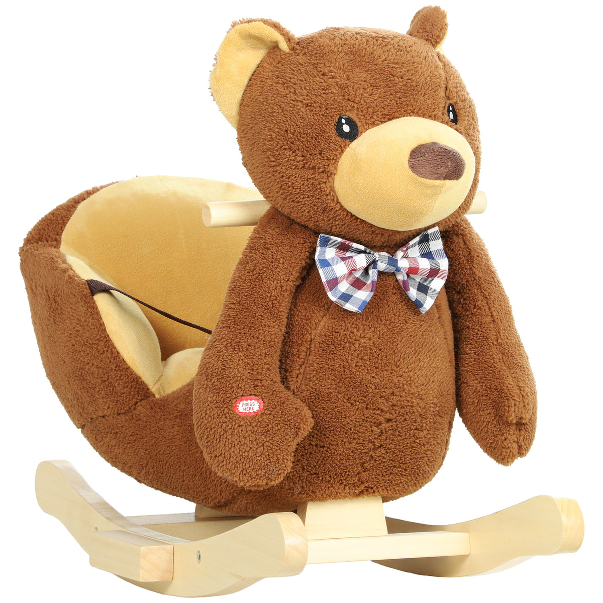 AIYAPLAY Rocking Horse Toy, Cartoon Bear Wooden Ride on Horse with Seat Belt, Music, Pretend Play Toy for Toddlers 18-36 M, Brown