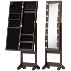 HOMCOM Freestanding Mirrored Jewellery Storage Cabinet - Dark Brown