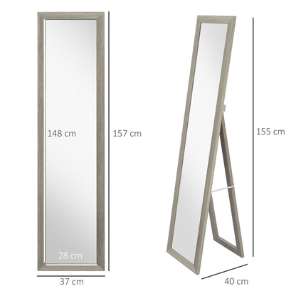 HOMCOM Full Length Mirror, 37 x 157 cm, Hanging or Freestanding, Rectangular Glass Full Body Mirror with Frame for Living Room, Bedroom, Cloakroom, Grey