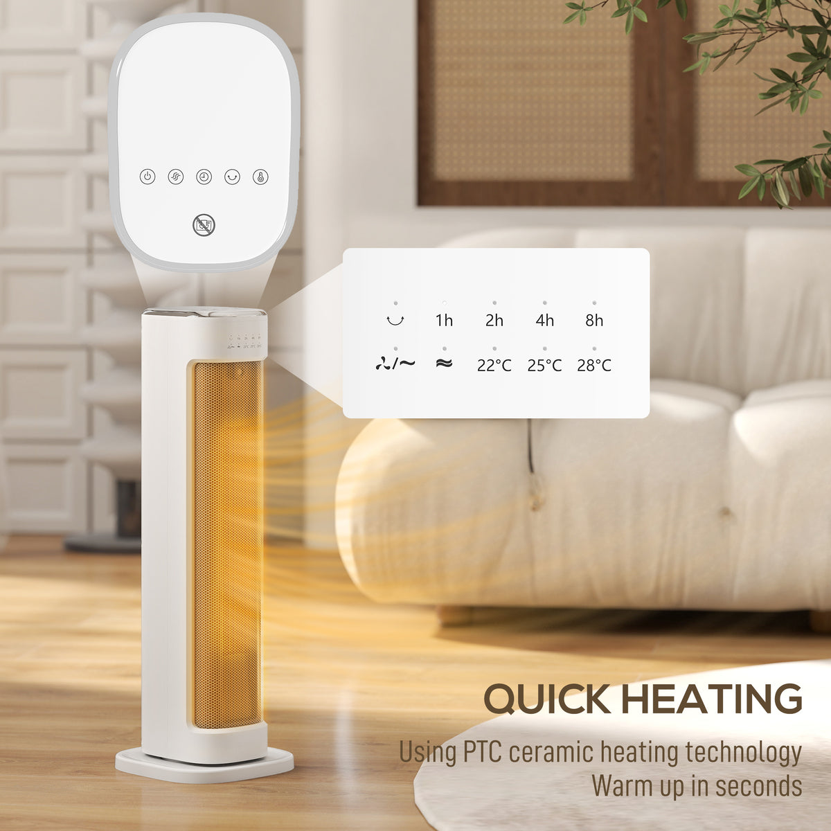 HOMCOM 2000W Ceramic Electric Heater with 3 Heat Settings, Timer - White