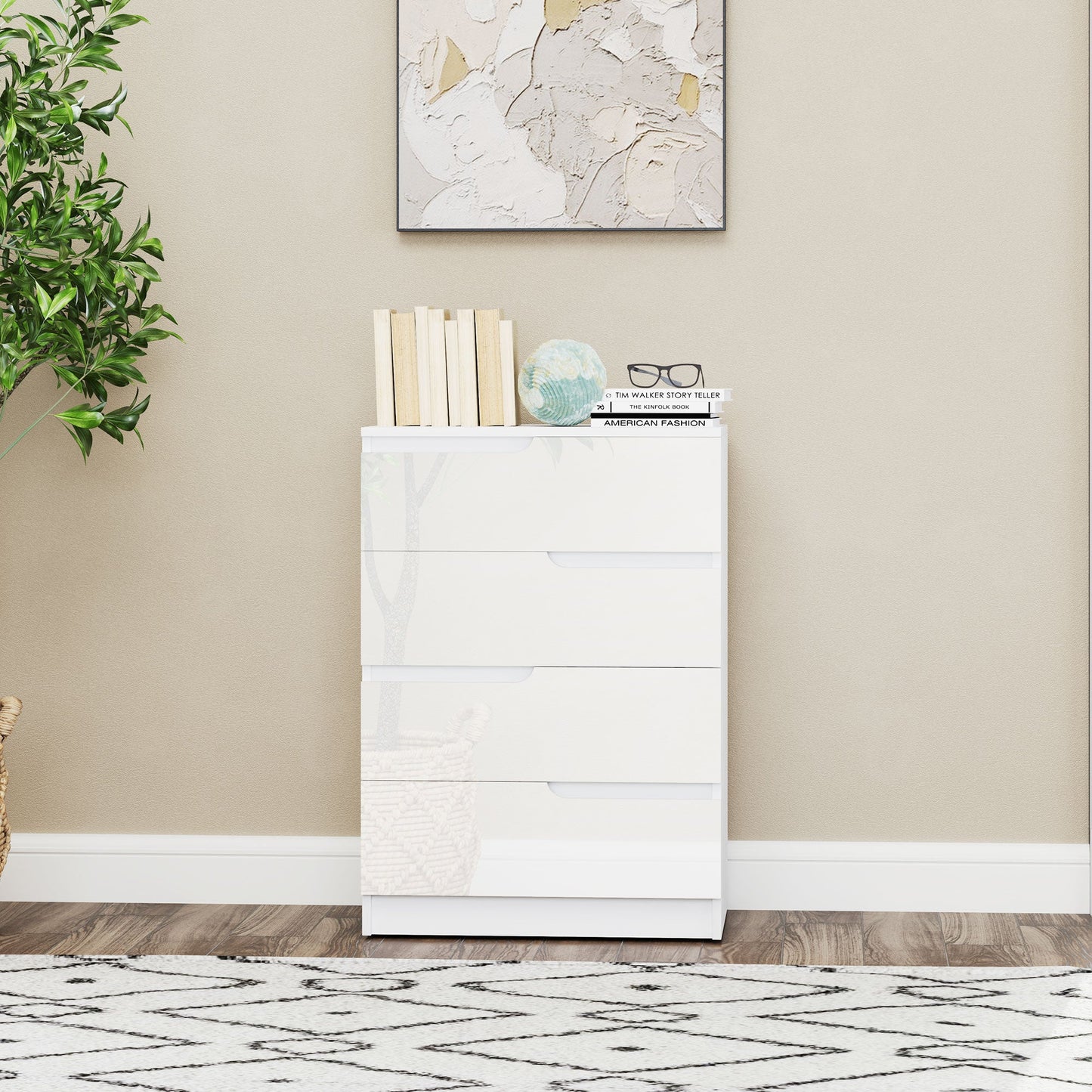 HOMCOM 4 Drawer Chest of Drawers, Modern Dresser for Bedroom, Living Room, 60 x 40 x 85cm, White