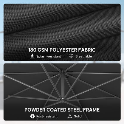 Outsunny 3 m Overhanging Cantilever Parasol, with Cross Base - Black