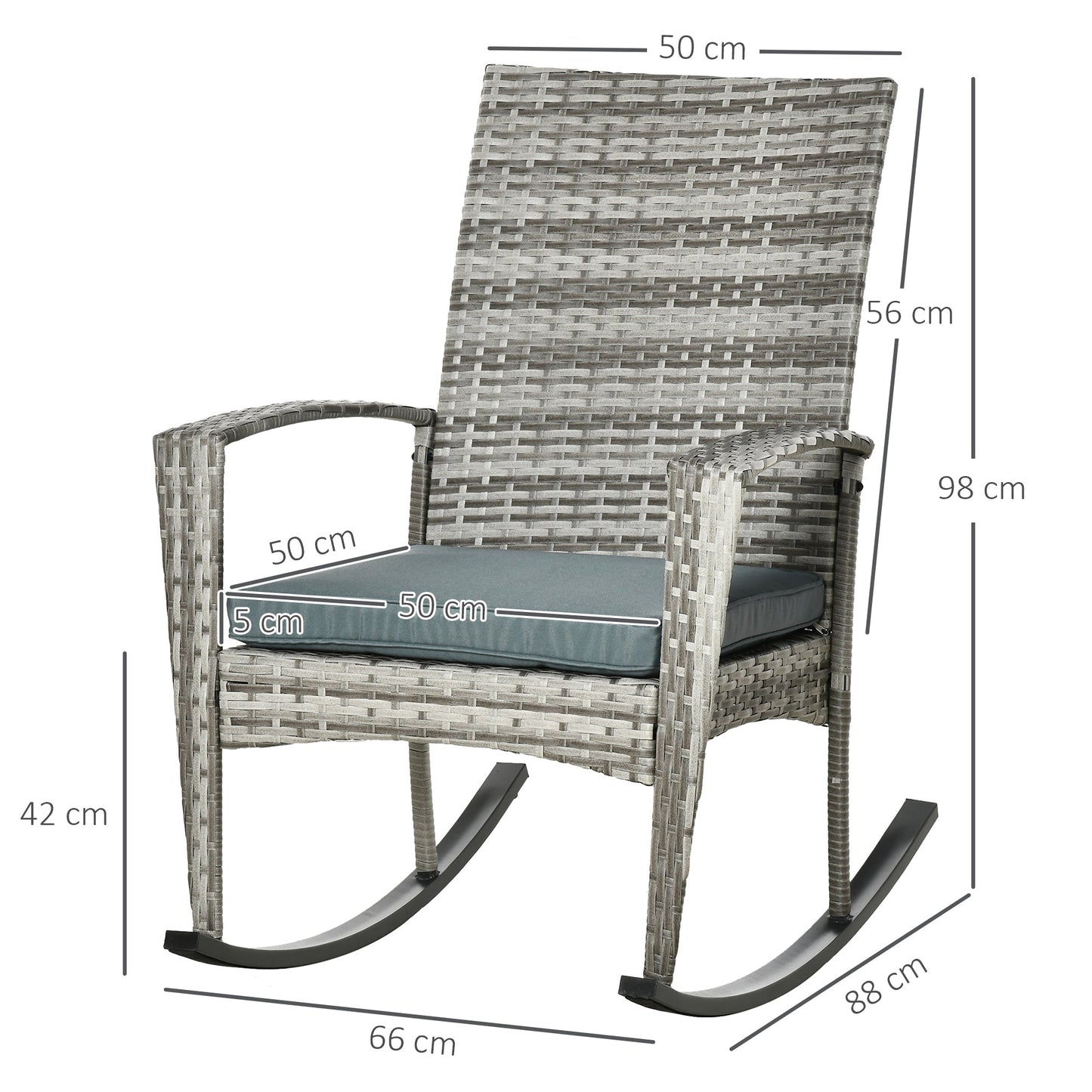 Outsunny Outdoor PE Rattan Rocking Chair Set of 2, Garden Rocking Chair Set with Armrest and Cushion, Light Grey