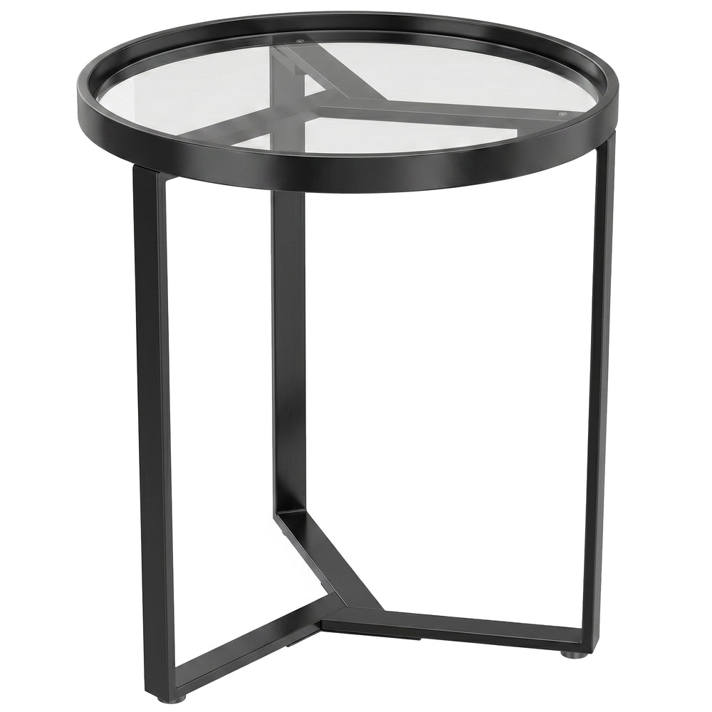 HOMCOM Round Side Table with Tempered Glass Top and Geometric Metal Frame for Small Space, Black