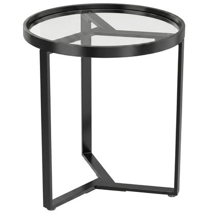 HOMCOM Round Side Table with Tempered Glass Top and Geometric Metal Frame for Small Space, Black