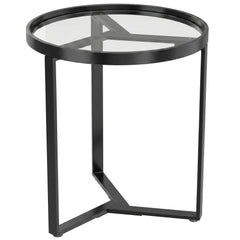 HOMCOM Round Side Table with Tempered Glass Top and Geometric Metal Frame for Small Space, Black