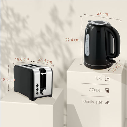 HOMCOM Simple Polished Toaster and Kettle Set - Black