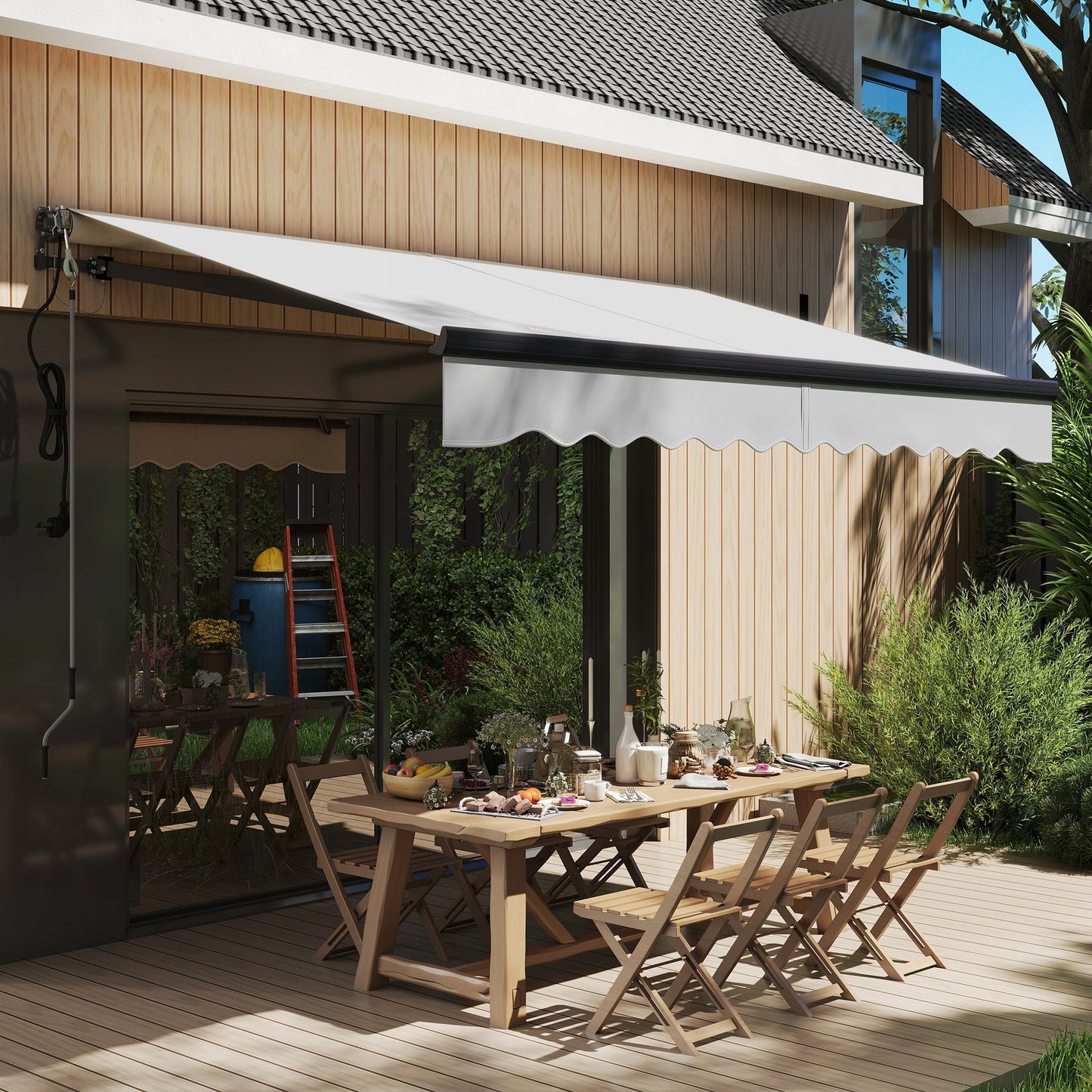 Outsunny 3 x 2.5m Electric Awning with Remote Controller, Aluminium Frame DIY Retractable Awning, UV30+ Sun Shade Canopy for Garden Patio Deck Door Window, Light Grey