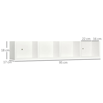 HOMCOM Wall Mount 84 CD / 56 DVD/Blu-ray/ Media Storage Rack 4 Cubes, Wooden Shelf Organiser Unit Bookcase Display, Set of 2, White