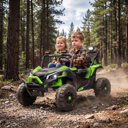 AIYAPLAY 24V 2 Seater Ride On Truck Car for Big Kids with Remote Control, Dual Motors, 4-Wheel Suspension for Ages 3-8, Green