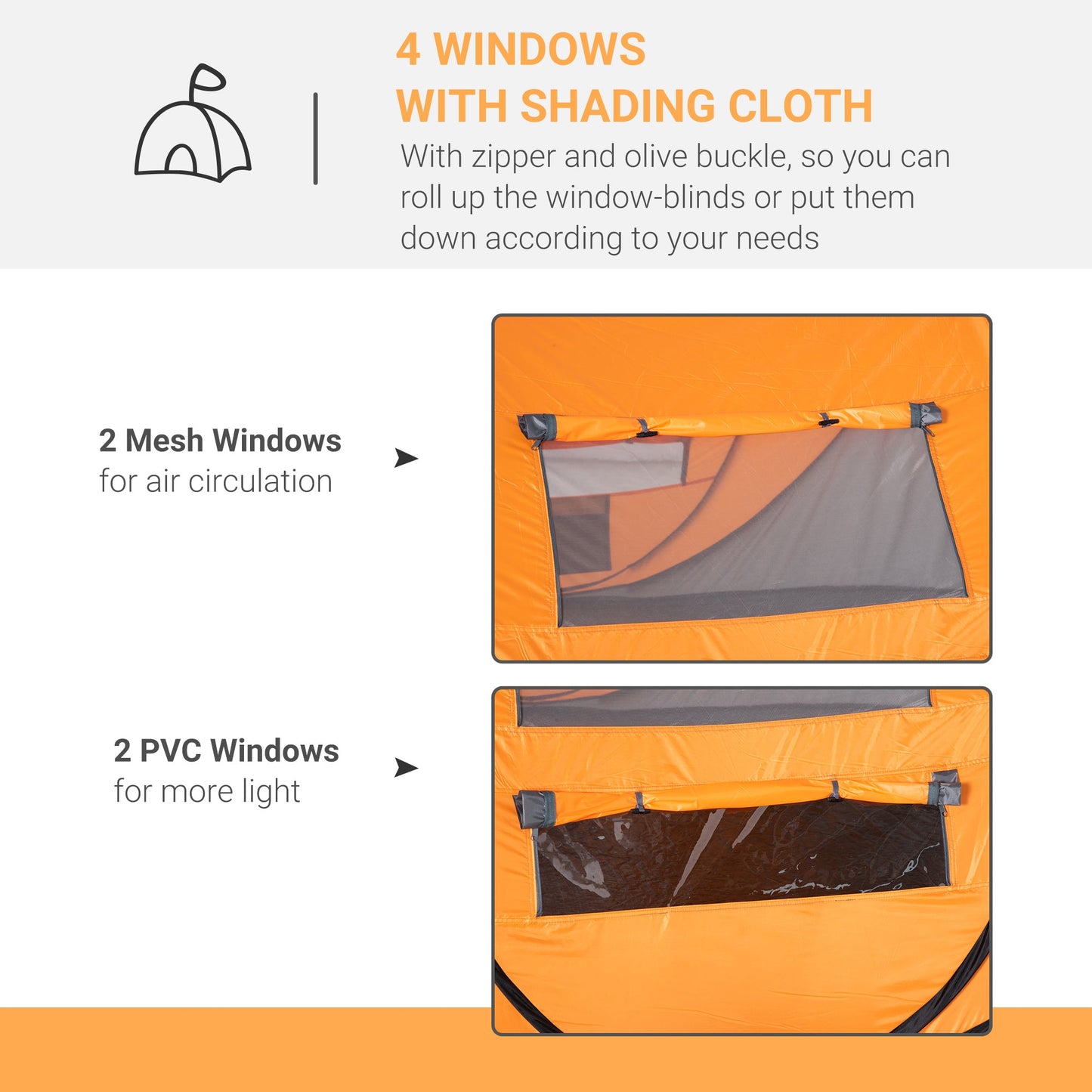 Outsunny 4-5 Person Pop-up Camping Tent Waterproof Family Tent w/ 2 Mesh Windows & PVC Windows Portable Carry Bag for Outdoor Trip, Orange