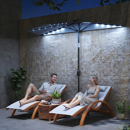 Outsunny 2.6 m Half Garden Parasol with Solar LED Lights, UPF50+ Semi Round Umbrella with 30Â° Tilt, Crank Handle, Dark Grey