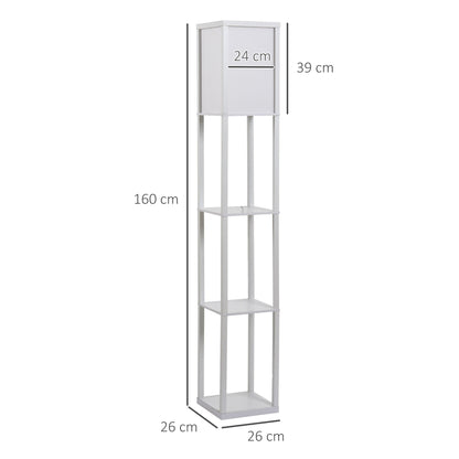 HOMCOM 3-Tier Floor Lamp, Floor Light with Storage Shelf, Reading Standing Lamp with Acrylic Shade for Living Room, Bedroom, Kitchen, Dining Room, Office, Dorm, 160cm, White