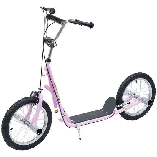 HOMCOM Stunt Scooter, Kids Scooter with 16" Big Wheels, Adjustable Height, Dual Brakes, for Ages 5+ Years, Pink