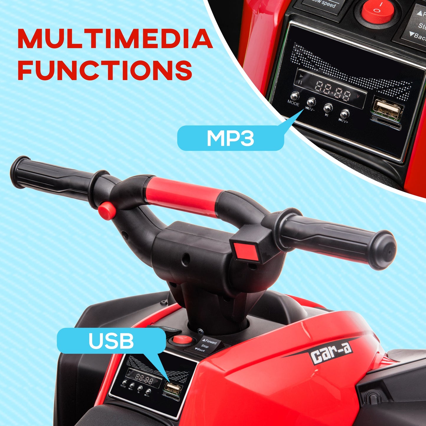 HOMCOM 12V Ride-On Quad Bike w/ Music, Horn, for Ages 3-5 Years - Red