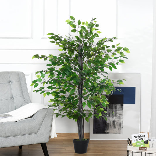 Outsunny Set of 2 Artificial Plants White Rose Floral in Pot, Fake Plants for Home Indoor Decor, 90cm, Purple