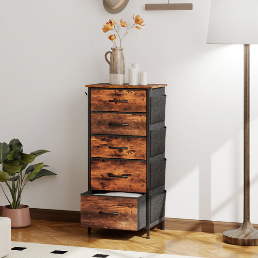 HOMCOM Chest of Five Fabric Drawers - Rustic Brown