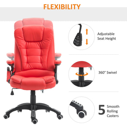 HOMCOM Executive Office Chair with Massage and Heat, High Back PU Leather Massage Office Chair with Adjustable Height, Red