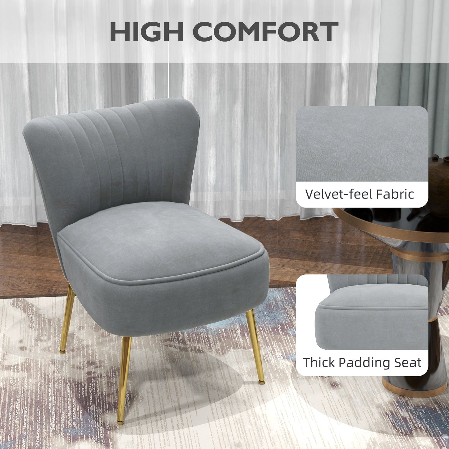 HOMCOM Velvet-Feel Tub Accent Chair - Grey