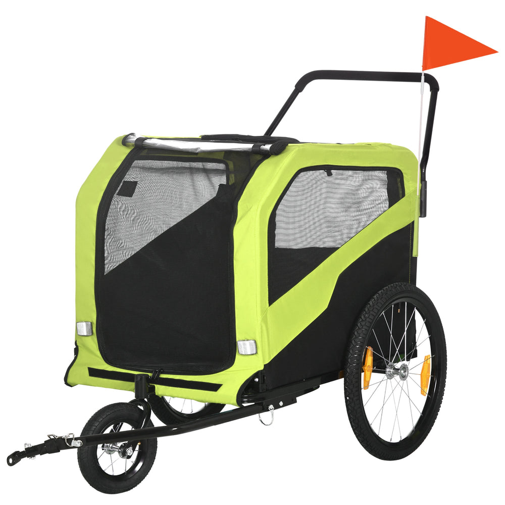 PawHut Dog Bike Trailer, 2 in 1 Dog Stroller for Large Dogs with Hitch, Quick-release 20" Wheels, Pet Bicycle Cart Trolley Carrier for Travel, Green