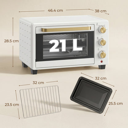HOMCOM 21L Mini Countertop Oven, 100Â°C-230Â°C Adjustable Temperature, White