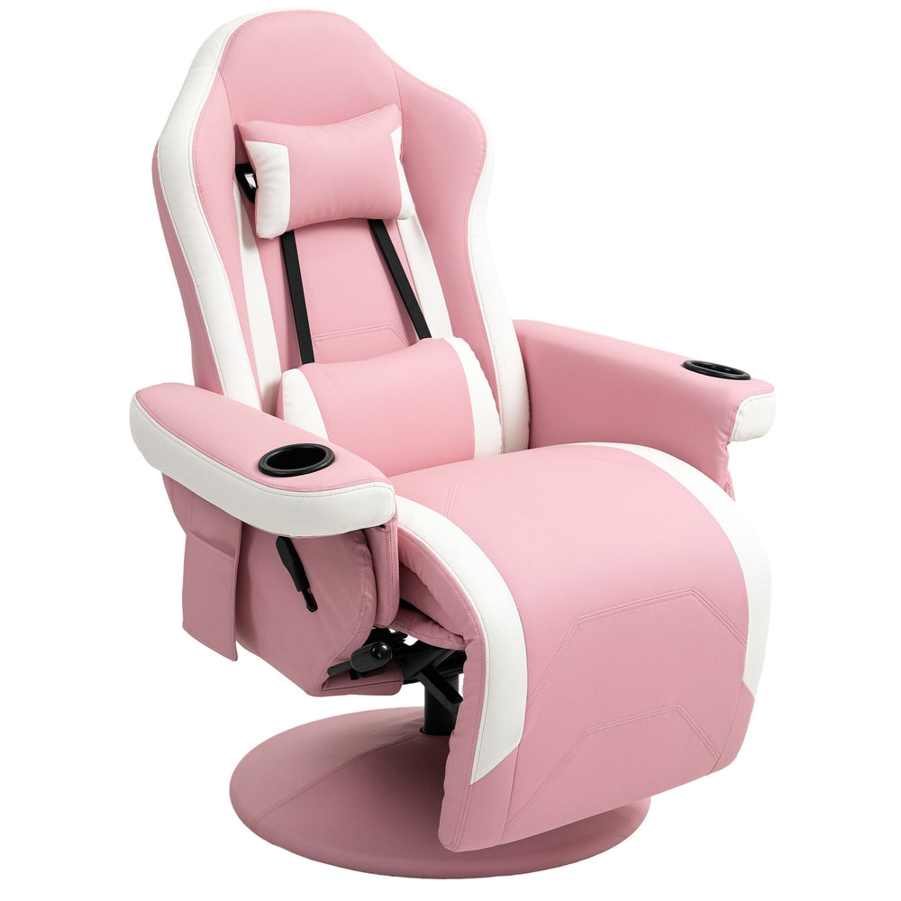 HOMCOM Manual Recliner Armchair PU Leather Lounge Chair w Adjustable Leg Rest, 135 degrees Reclining Function, 360 degrees Swivel, Pink