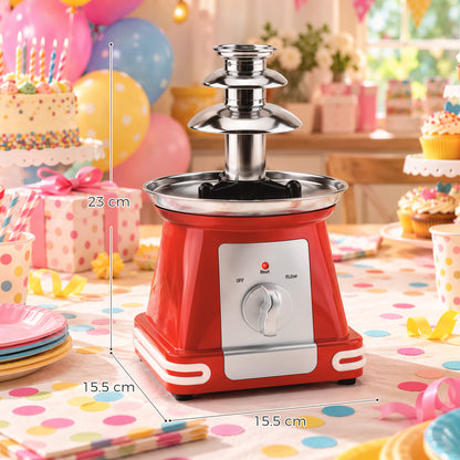 HOMCOM Stainless Steel Chocolate Fountain, 3-Tier 270 ml Electric Fondue Set with Hot Melting Pot Base for Parties, Red