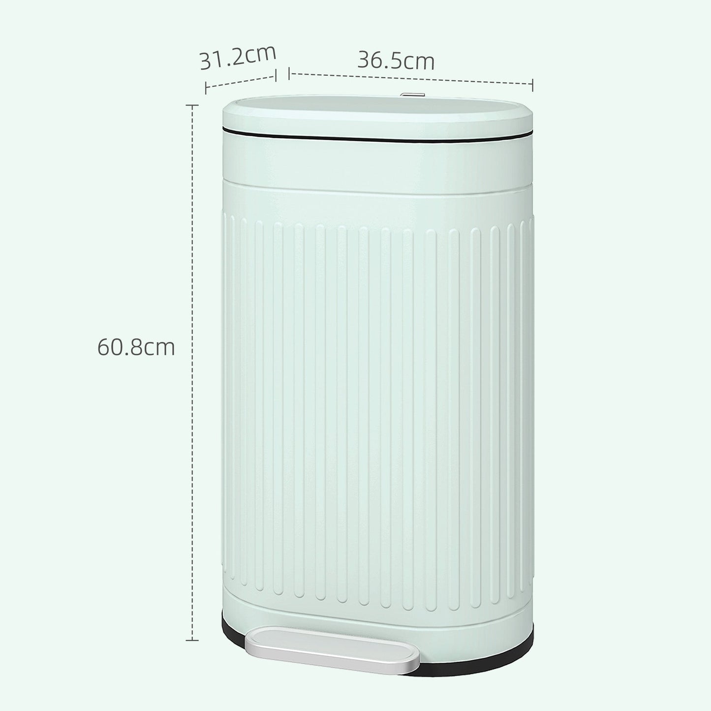 HOMCOM 30L Metal Kitchen Bin, with Soft-Close Lid - Light Green