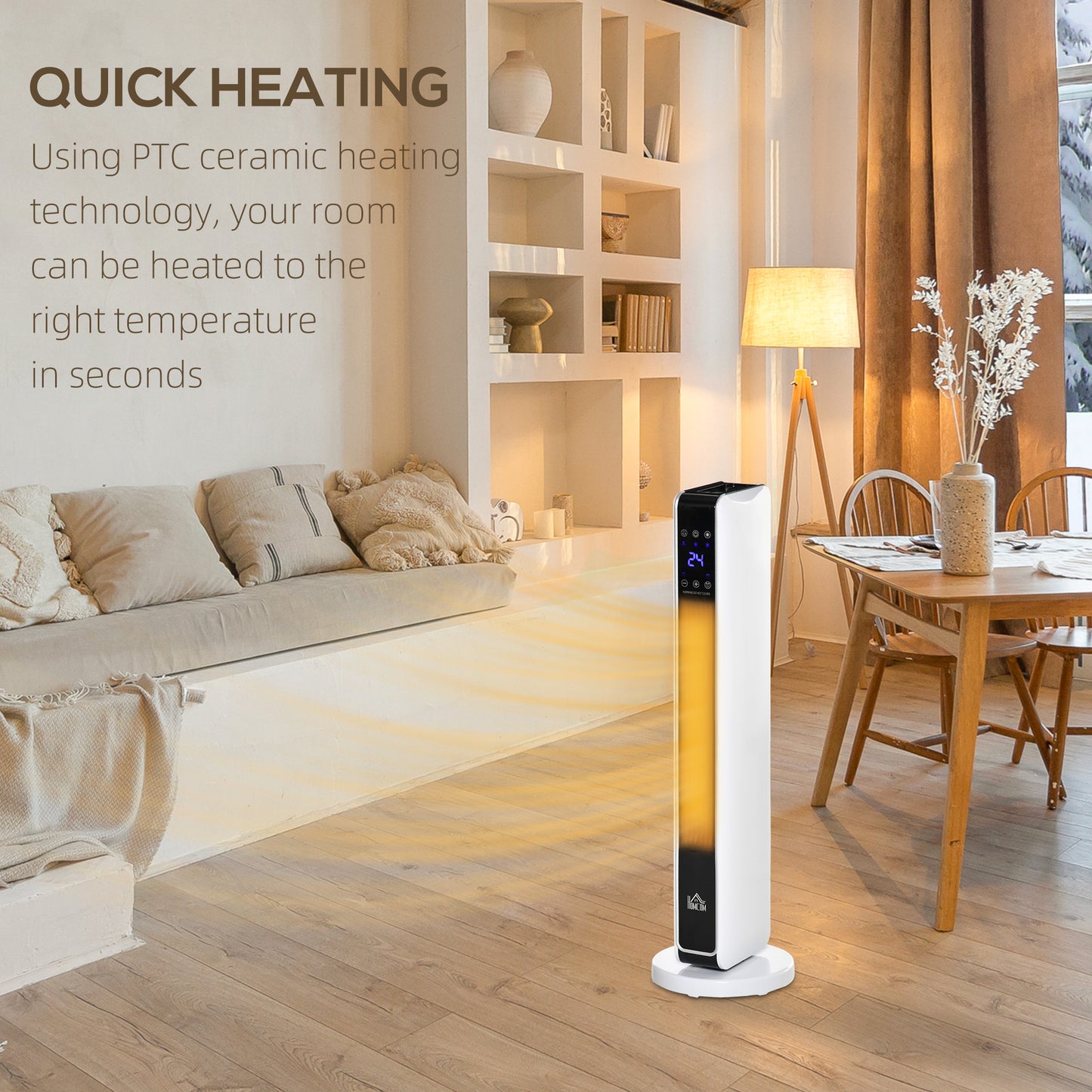 HOMCOM 1100W/2200W Space Heater with 65Â° Oscillation, Electric Heater with 2 Heat and Fan, 8-Hour Timer, Overheat & Tip Over Protection for Bedroom, 29 inch