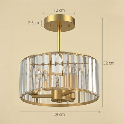 HOMCOM Semi Flush Mount Modern Crystal Chandelier Ceiling Light, Crystal Ceiling Light Fixture with E14 Base, Gold
