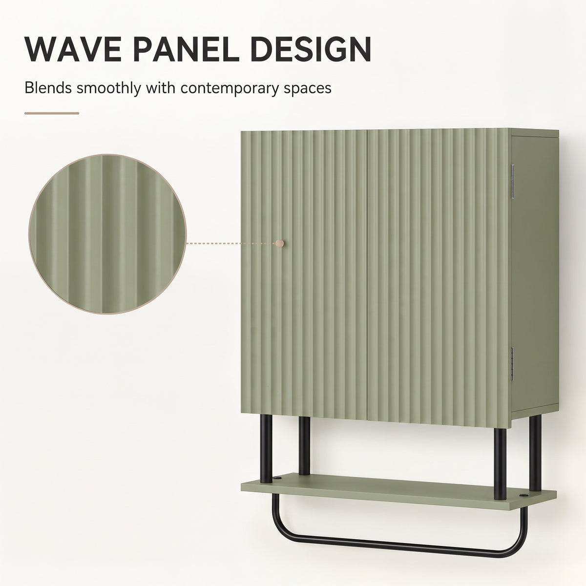 HOMCOM Bathroom Wall Cabinet Modern Space Saver Wall Mounted Cabinet Doors Storage Green