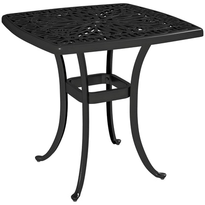 Outsunny Outdoor Garden Table with 38mm Dia. Umbrella Hole, Cast Aluminium Patio End Table with Anti-slip Foot Pads for Garden, Patio, Balcony, 54 x 52.5cm, Black