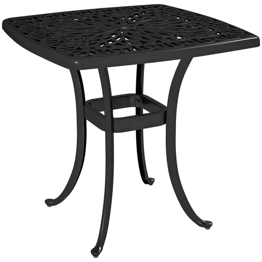 Outsunny Outdoor Garden Table with 38mm Dia. Umbrella Hole, Cast Aluminium Patio End Table with Anti-slip Foot Pads for Garden, Patio, Balcony, 54 x 52.5cm, Black