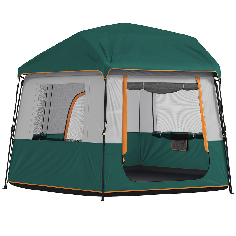 Outsunny Cabin Tent Easy Setup 3000mm Waterproof Camping Tent 4 Person with Carrying Bag Green