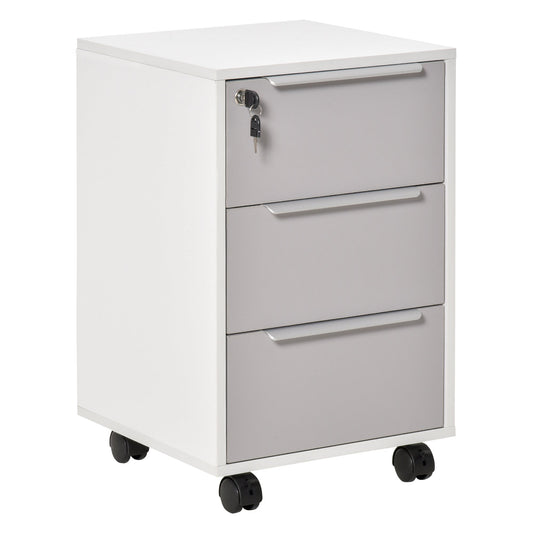 HOMCOM Three-Drawer Locking Filing Cabinet - Grey/White