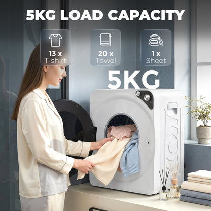 HOMCOM 5kg Vented Tumble Dryer, 1000W Compact Tumble Dryer with Smart Drying, Freestanding Stackable Clothes Drying Machine