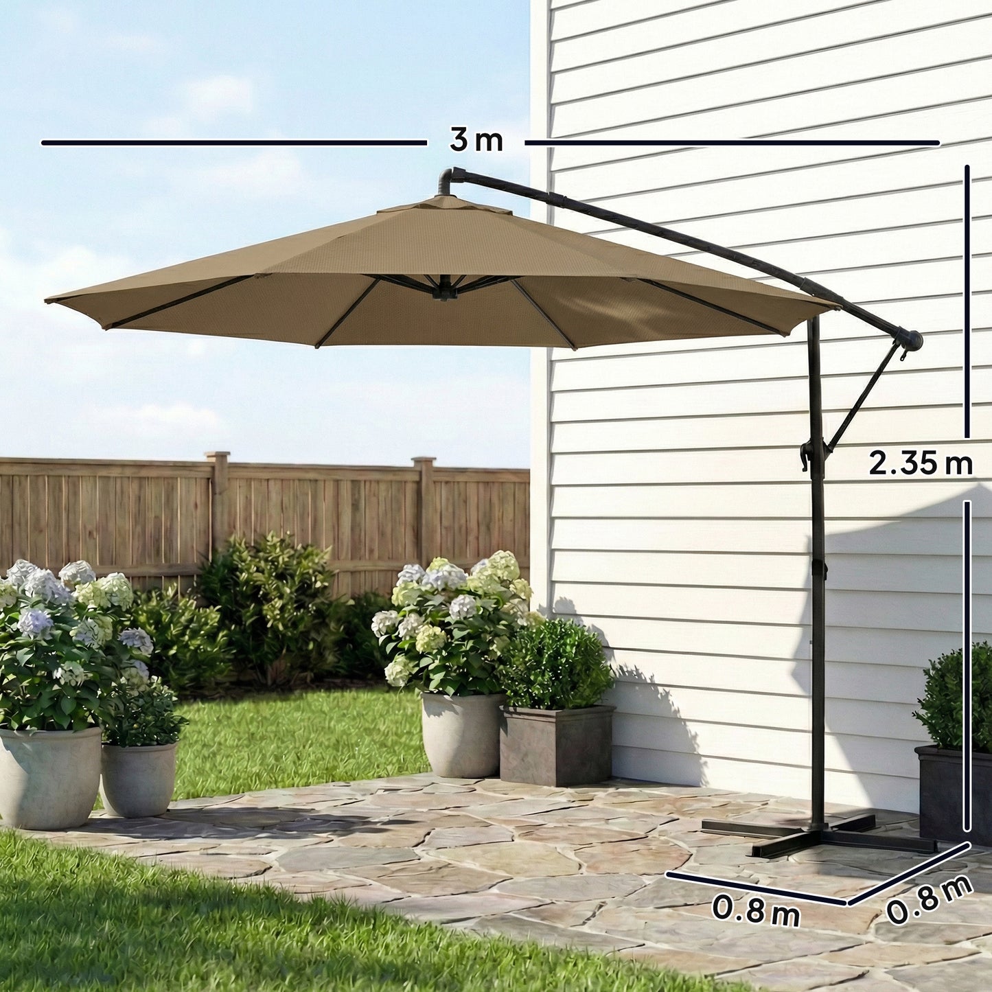 Outsunny 3 m Garden Cantilever Parasol with Cover, Round Overhanging Umbrella with 360Â° Rotation, Tilt, Khaki