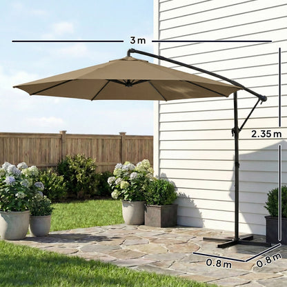Outsunny 3 m Garden Cantilever Parasol with Cover, Round Overhanging Umbrella with 360 degrees Rotation, Tilt, Khaki