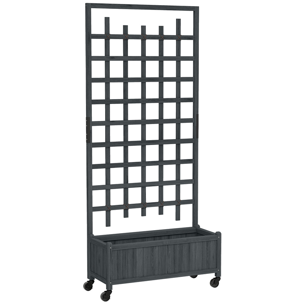 Outsunny Wooden Trellis Planter, Raised Garden Bed with Wheels, to Climb and Grow Vegetables, Herbs and Flowers, Grey
