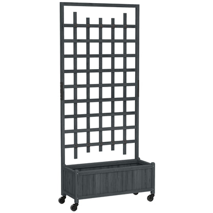 Outsunny Wooden Trellis Planter, Raised Garden Bed with Wheels, to Climb and Grow Vegetables, Herbs and Flowers, Grey