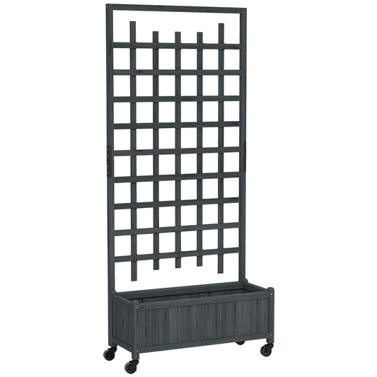 Outsunny Wooden Trellis Planter, Raised Garden Bed with Wheels, to Climb and Grow Vegetables, Herbs and Flowers, Grey
