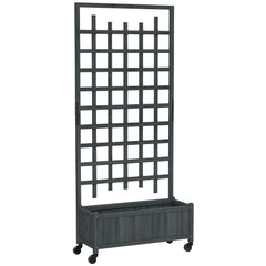 Outsunny Wooden Trellis Planter, Raised Garden Bed with Wheels, to Climb and Grow Vegetables, Herbs and Flowers, Grey