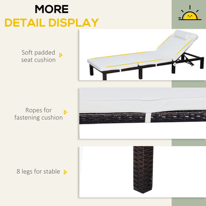 Outsunny PE Rattan Sun Lounger with Soft Padded Cushion, Patio 5-level Reclining Sun Lounger with Headrest, White