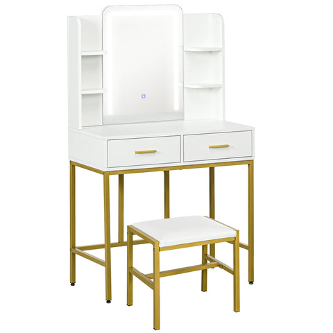 HOMCOM LED Light Dressing Table, with Stool - White