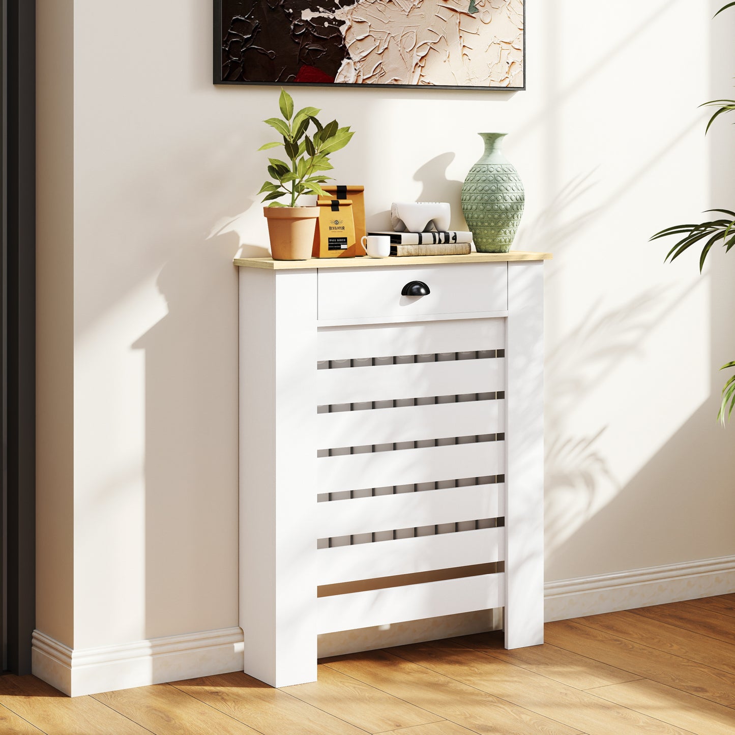 HOMCOM 95.5H x 78Wcm Radiator Cover, with Drawer - White