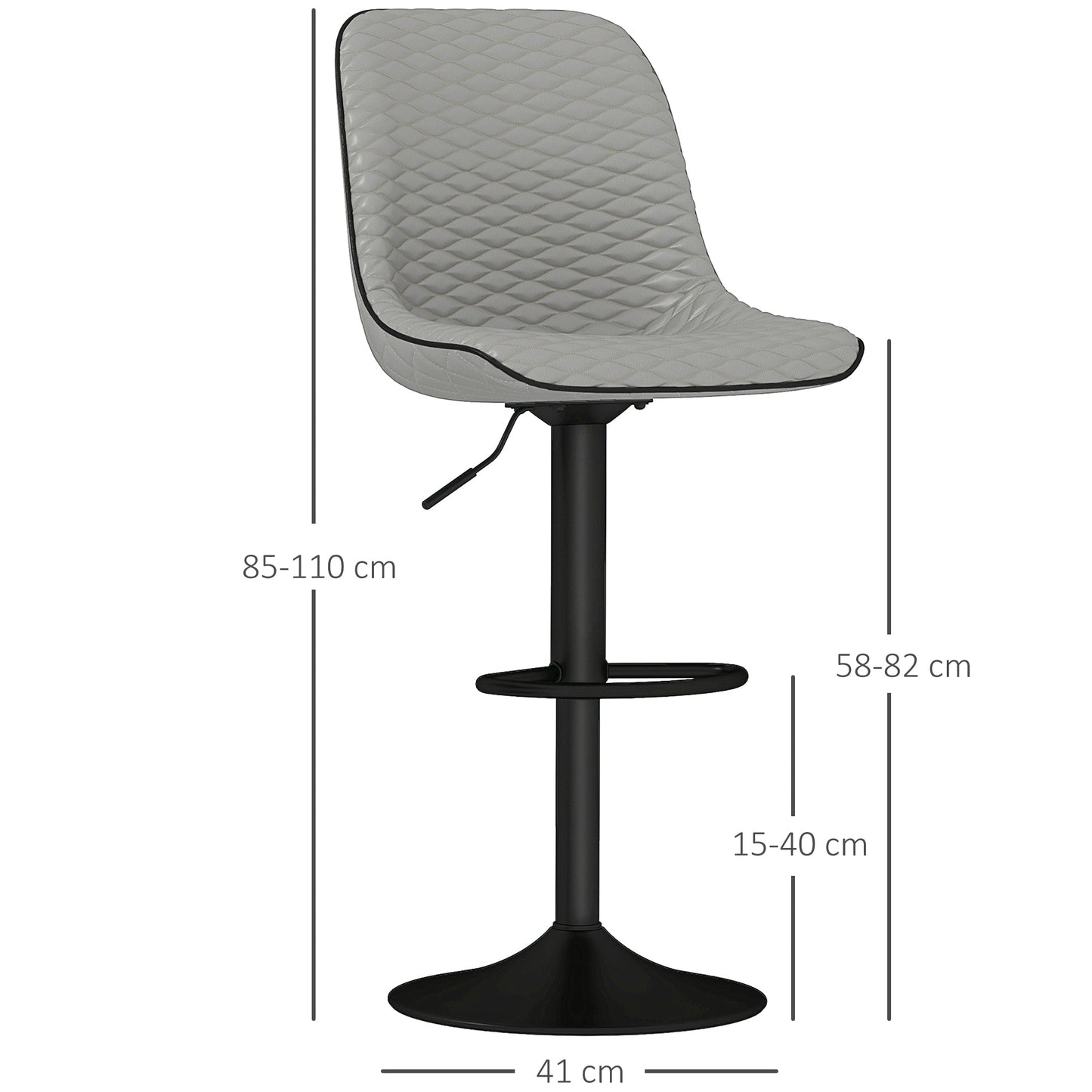 HOMCOM Set of Two Faux Leather Bar Stools - Grey