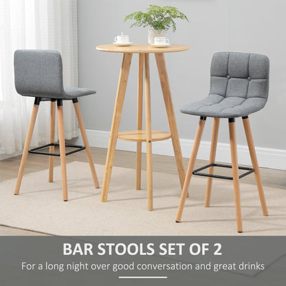 HOMCOM Breakfast Bar Stool Set of 2 Armless Button-Tufted Counter Height Bar Chairs with Wood Legs & Footrest, Grey
