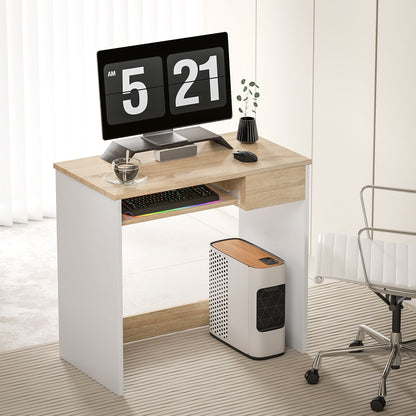 HOMCOM 80cm Compact Computer Desk with Keyboard Tray, Home Office Desk with Drawer for Bedroom Study, Oak